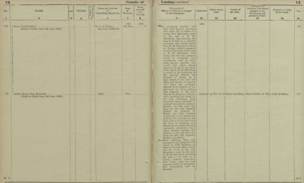 Wilson's Daily News colleague Henry Noel Brailsford and Arthur Henry Muir McCulloch (1860, Edinburgh) Entry in the Central Criminal Court Records 26 Jun 1905